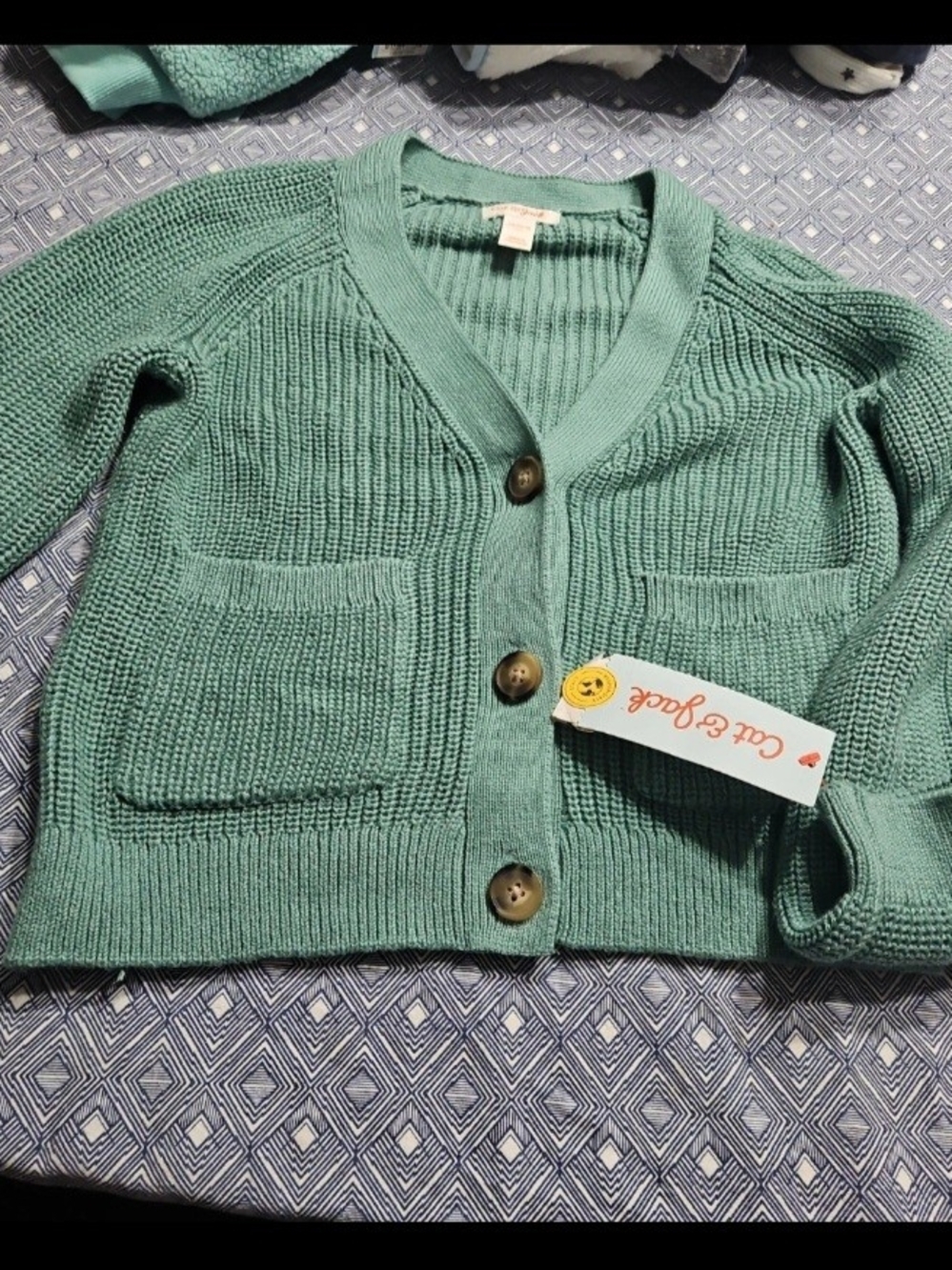KidsGreen Knit Button-Front Cardigan Small 4/5